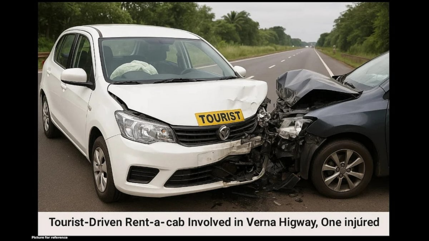 Tourist-Driven Rent-a-Cab Involved in Head-On Collision on Verna Highway, One Injured 1 Tourist-Driven Rent-a-Cab Involved in Head-On Collision on Verna Highway, One Injured