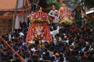 Traditional Ganesh Chaturthi celebration, floats and idol immersion held at Adpai
