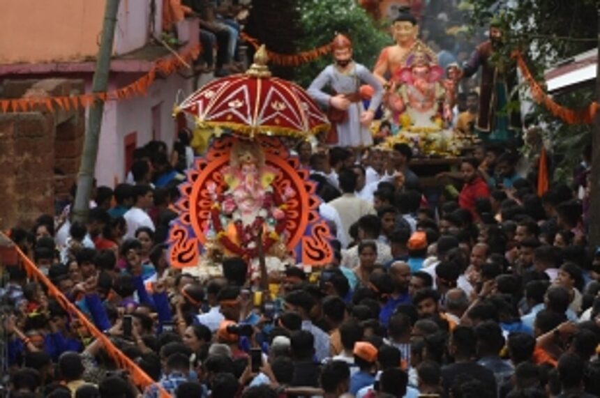 Traditional Ganesh Chaturthi celebration, floats and idol immersion held at Adpai