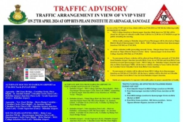 Traffic Cell of Goa Police releases Traffic Advisory for PM Narendra Modi's Visit on April 27, 2024