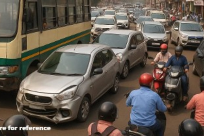 Traffic Snarls in Ponda After Bus-Car Collision Near Dada Vaidya Chowk