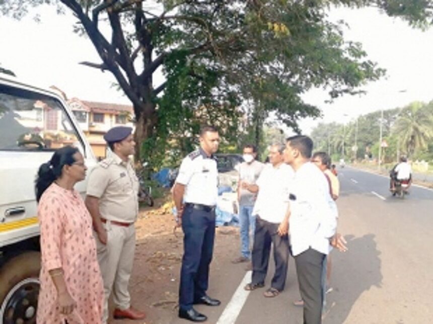 Traffic cops crack whip against illegally  parked trucks along highway at Raia
