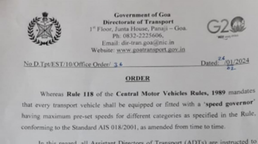 Transport Department Intensifies Crackdown on Vehicles Without Speed Governors; ADTs Directed to Provide Action Taken Report by March 11