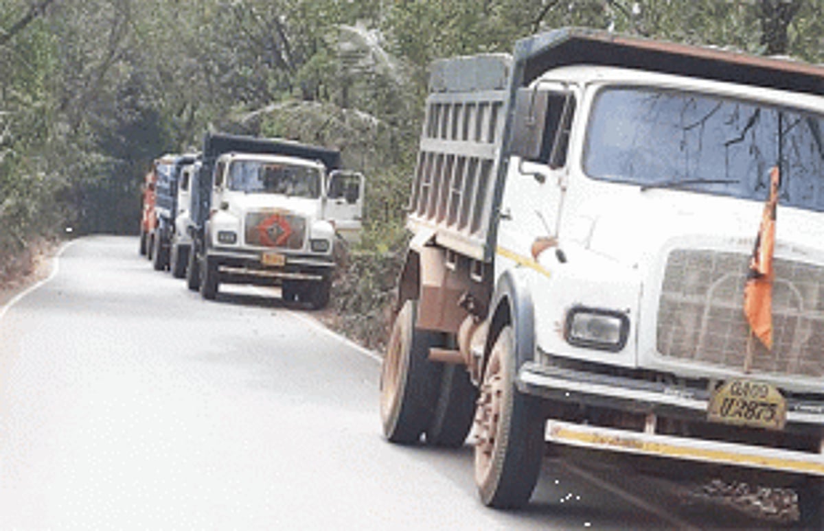 Transportation trucks in Pernem use villages roads instead of the Highway