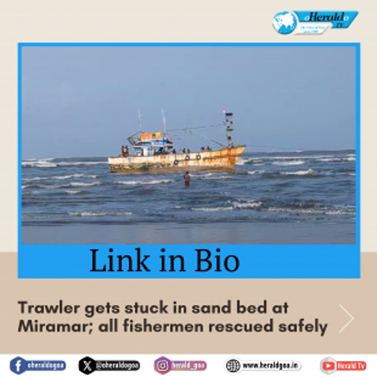 Trawler gets stuck in sand bed at Miramar; all fishermen rescued safely
