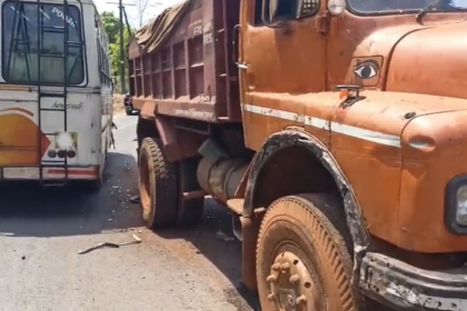 Truck and Bus Involved in Minor Accident Near Teacher Colony, Quepem