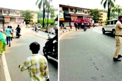 Two-wheeler rider skids on diesel spill, escapes unhurt