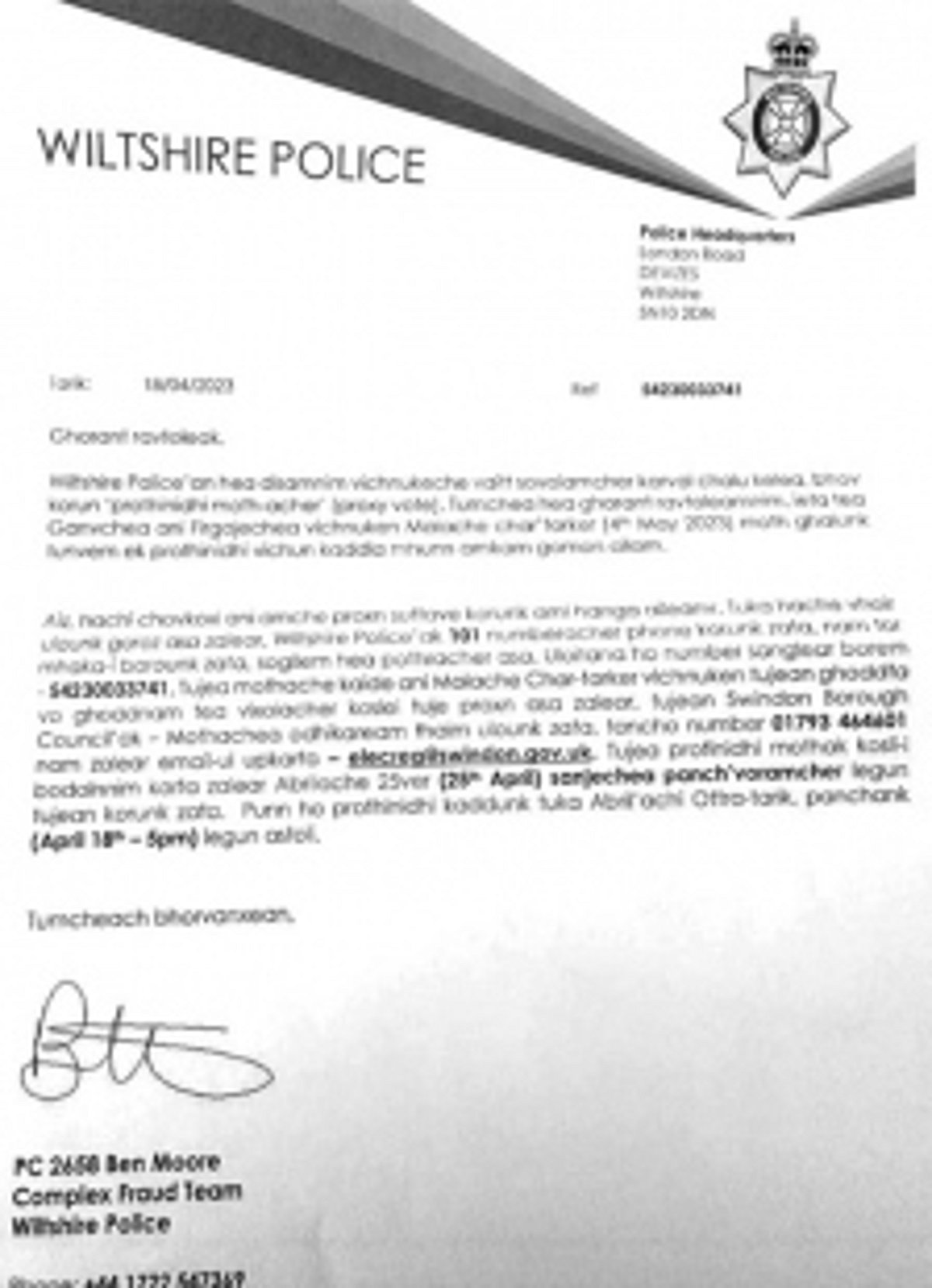 UK Police issues circular in Konkani, in Goan-dominated Wiltshire