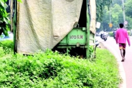 Unattended vehicles force  pedestrians to walk on road