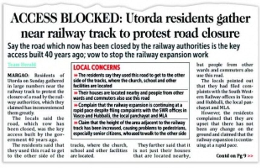Utorda road closure: Road no longer exists, land belongs to Railways, says Minister 1 Utorda road closure: Road no longer exists, land belongs to Railways, says Minister