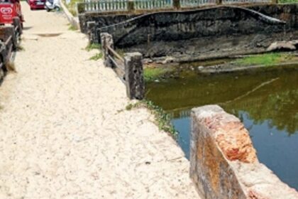 Varca creek polluted, pedestrian bridge in dilapidated condition