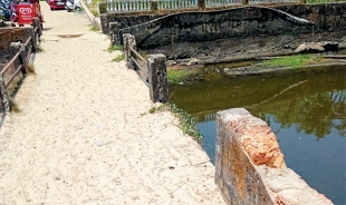 Varca creek polluted, pedestrian bridge in dilapidated condition