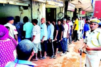 Vendors line up outside CCP for Ashtami stall forms