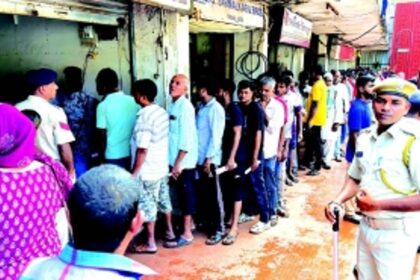 Vendors line up outside CCP for Ashtami stall forms
