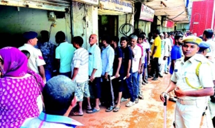 Vendors line up outside CCP for Ashtami stall forms