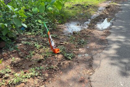 Villagers Plant BJP Flags in Potholes to Protest Dangerous Tilamol–Kevona Road