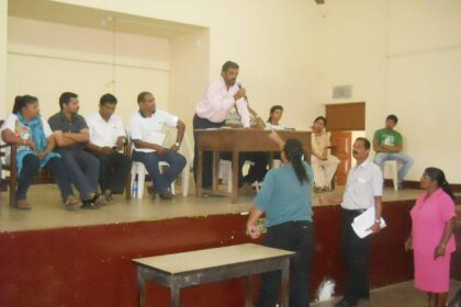 Villagers involved in a heated exchange at the Aldona Gram Sabha on Sunday.