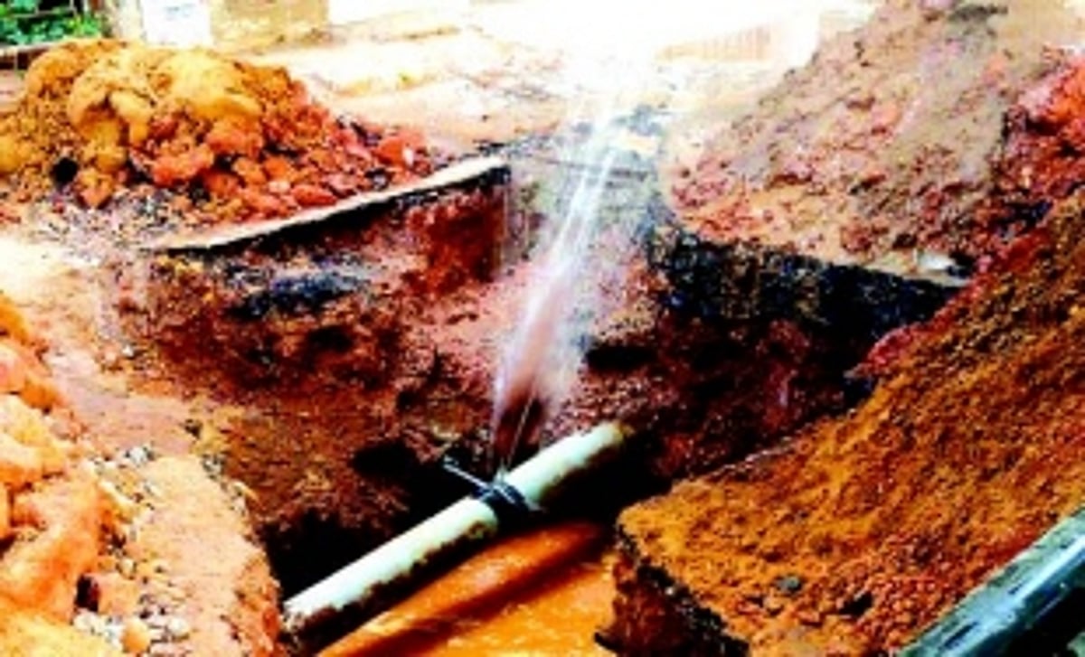 Water gushes down the drain from ruptured pipeline at Miramar