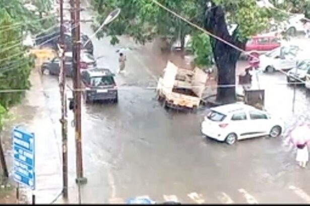 Water logged Mormugao roads slow down traffic movement