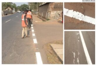 Why is Borda’s road marking laid as per the old alignment despite road widening?