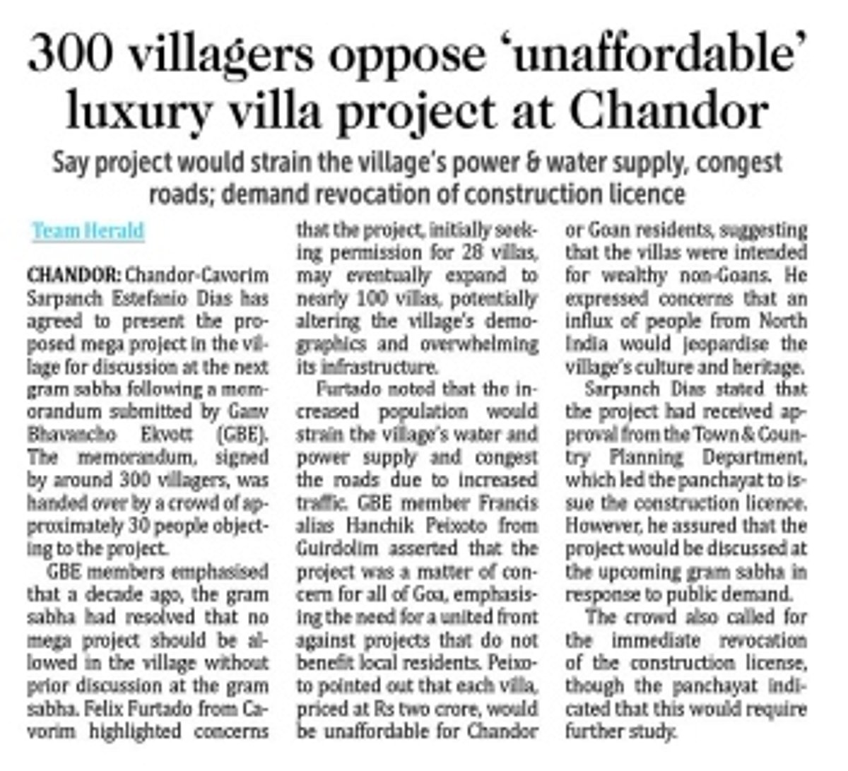 Win for Chandor villagers as TCP Dept revokes clearance for 28-villa project