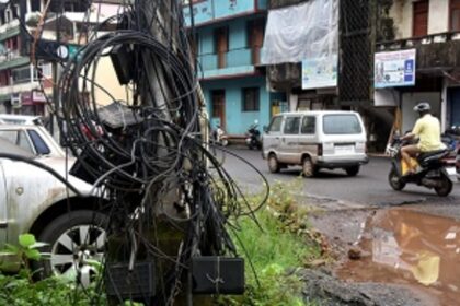 Wires, cables hanging precariously from electric  poles on St Inez road pose treat to residents
