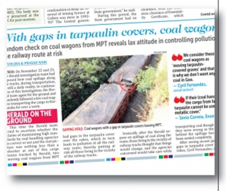 With gaps in tarpaulin covers, coal wagons leave Goa 1 With gaps in tarpaulin covers, coal wagons leave Goa