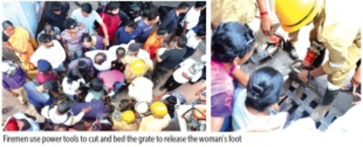 Woman’s foot gets stuck in poorly-designed drain cover on GMC underpass