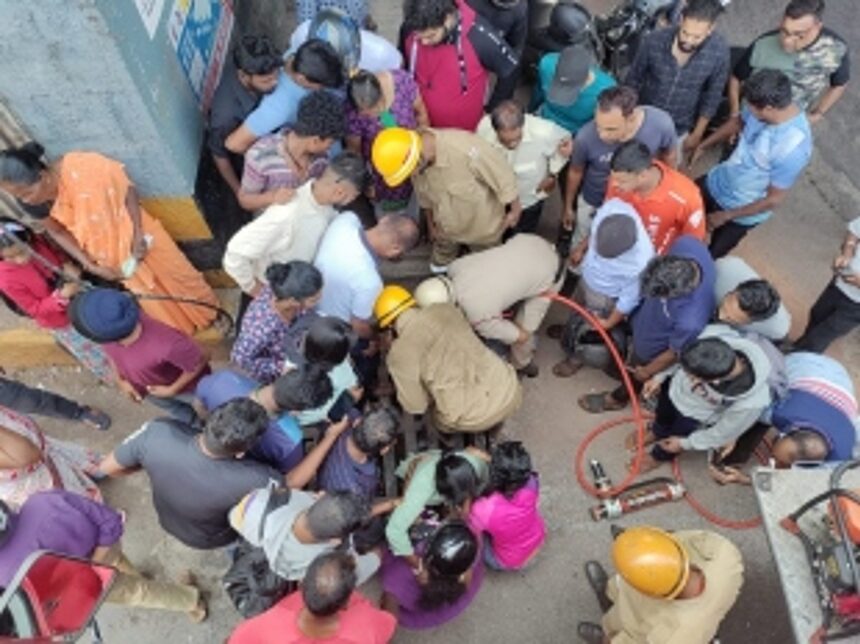 Woman’s leg gets caught in drain cover; firefighters to the rescue