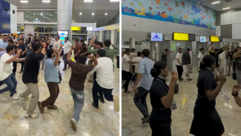 Passengers turn Goa airport into dance floor after flight delay, staff joins celebration 1 bjeva8k8 garba at goa airport