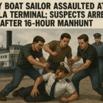 20251004 1035 Ferry Terminal Arrest simple compose 01k6pspjakfpdtcxge5dwjnjzb