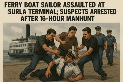 20251004 1035 Ferry Terminal Arrest simple compose 01k6pspjakfpdtcxge5dwjnjzb