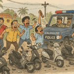 20251006 1533 Scooter Chaos in Candolim simple compose 01k6wffw25edrb4eg5kj4y5514