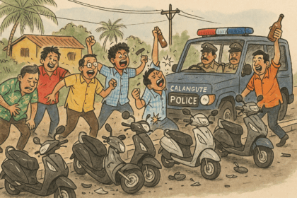 20251006 1533 Scooter Chaos in Candolim simple compose 01k6wffw25edrb4eg5kj4y5514