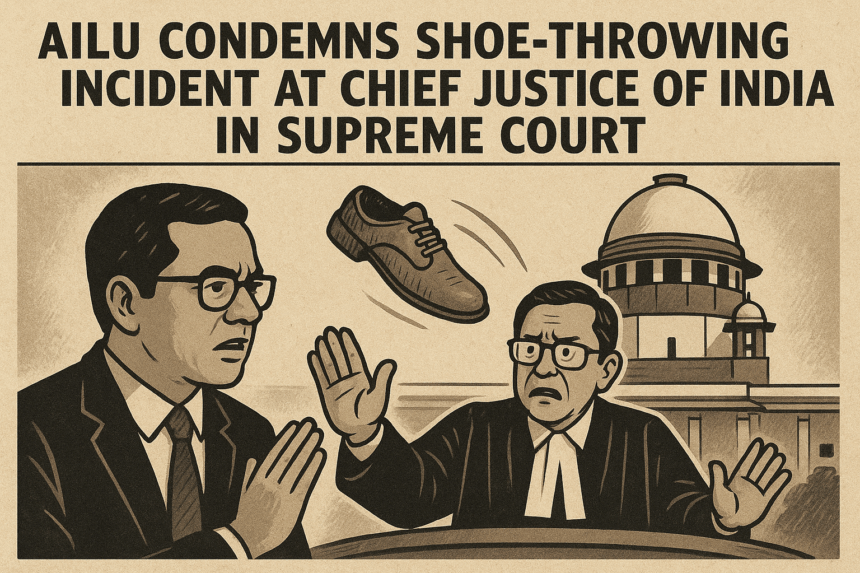 AILU Condemns Shoe-Throwing Incident at Chief Justice of India in Supreme Court 1 20251007 1025 Supreme Court Disturbance simple compose 01k6yg9wqzfdabbprc3wbypkte