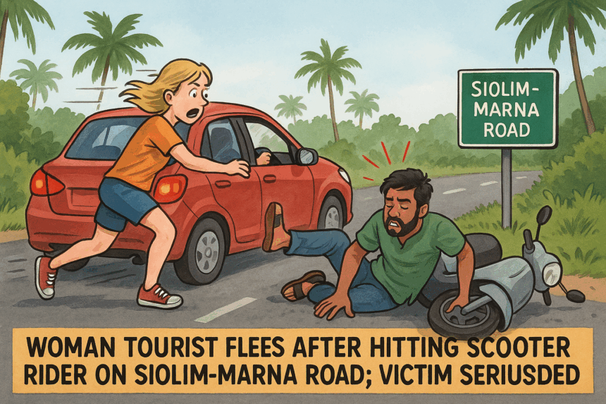Woman Tourist Flees After Hitting Scooter Rider on Siolim-Marna Road; Victim Seriously Injured 1 20251008 1128 Tourist Accident Escape simple compose 01k716avb6fmvtwa6ms3jnqh4k