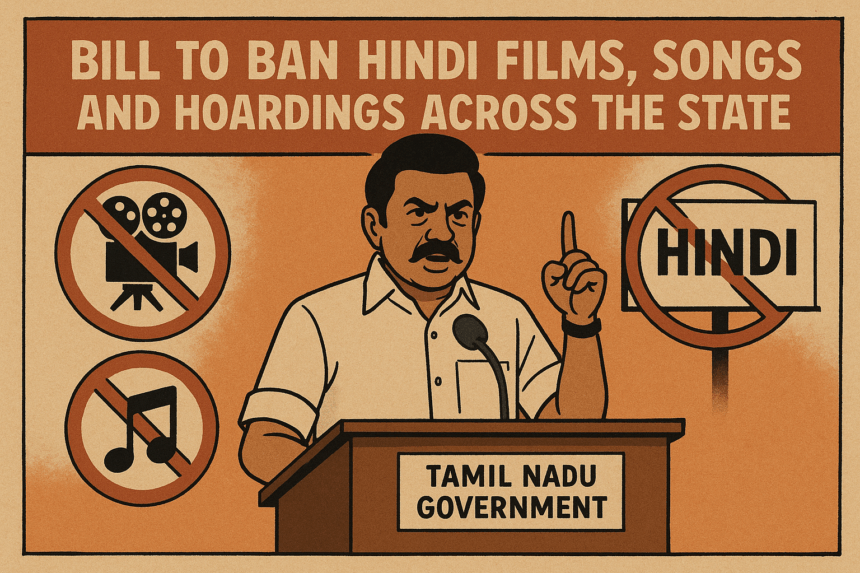 Tamil Nadu Government to Introduce Bill Banning Hindi Films, Songs and Hoardings Across the State 1 20251015 1536 Tamil Nadu Bill Debate simple compose 01k7kn93s9f7t9r856hca8bsxm