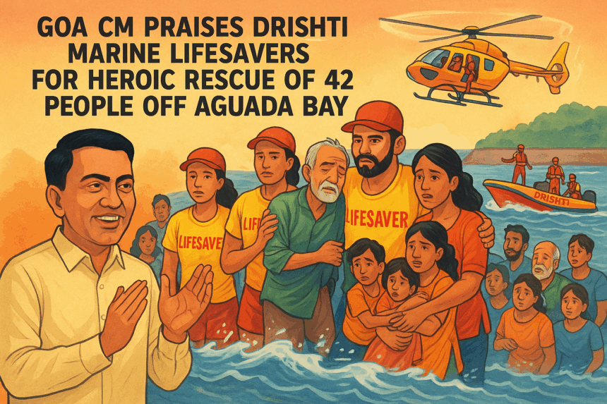 Goa CM Praises Drishti Marine Lifesavers for Heroic Rescue of 42 People off Aguada Bay 1 20251024 1055 Goa Lifesavers Heroic Rescue simple compose 01k8aasp5de8nadd3cm7yjdmze