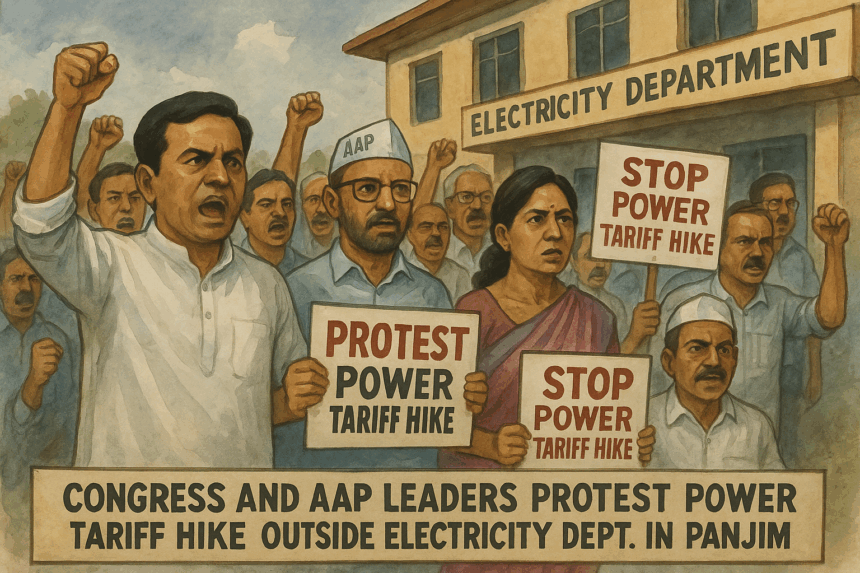 Congress and AAP Leaders Protest Power Tariff Hike Outside Electricity Department in Panjim 1 20251027 1233 Protest Against Tariff Hike simple compose 01k8j7jww8emhajetqgmq8dszy