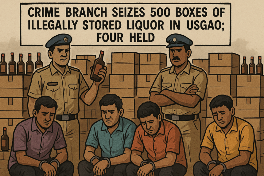Crime Branch Seizes 500 Boxes of Illegally Stored Liquor in Usgao; Four Held 1 20251104 1038 Liquor Seizure in Usgao simple compose 01k96m5zzaemeb6g8rcp4fa95h