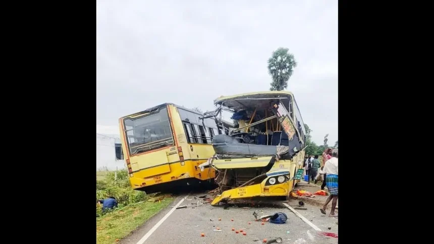 Tamil Nadu bus collision: 7 fatalities, dozens injured 1 7 dead after two buses collide head on near tirupattur in sivaganga district 1764508433804 16 9