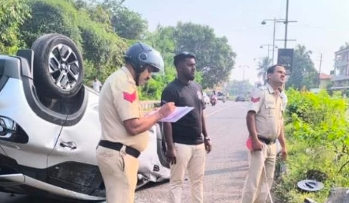 Brand-New Car Overturns at Dona Paula After Hitting Divider; Two Escape with Minor Injuries 1 Screenshot 2025 11 12 111232 2