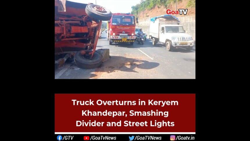 2 hurt as truck mounts divider, overturns at Khandepar 1 maxresdefault 3