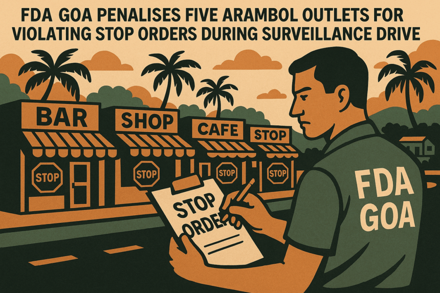 FDA Goa Penalises Five Arambol Outlets for Violating Stop Orders During Surveillance Drive 1 20251202 1011 Arambol Outlets Penalized simple compose 01kbenrsrffgfv5ksgmt8jzjmr