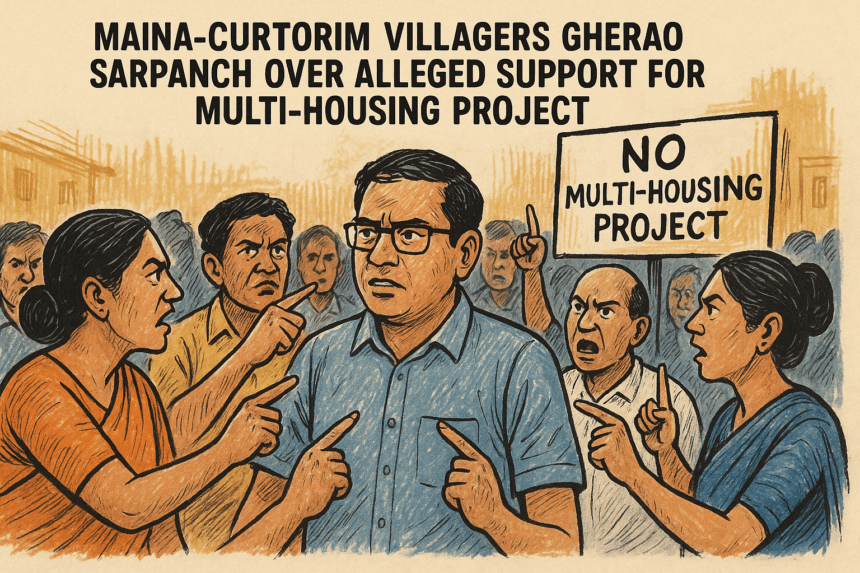 Maina-Curtorim Villagers Gherao Sarpanch Over Alleged Support for Multi-Housing Project 1 20251210 1112 Villagers Protest Development Project simple compose 01kc3ce3jsf0brpdm5kd55h8rp