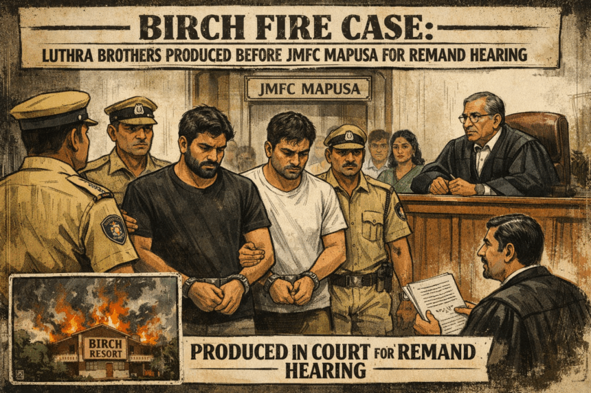 Birch Fire Case: Luthra Brothers Produced Before JMFC Mapusa for Remand Hearing 1 20251217 1523 Luthra Brothers Hearing simple compose 01kcnvk5pzfmcs4q0g984cz87c