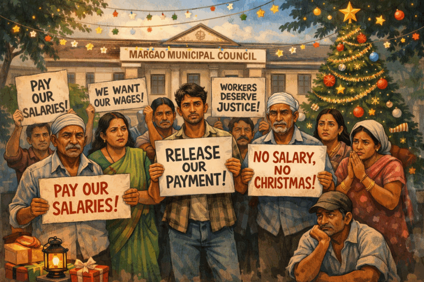 Margao: 13 Daily-Wage Workers Seek Release of Pending Salaries, Hope for Relief Ahead of Christmas 1 20251224 1101 Workers Seek Wage Relief simple compose 01kd7de73ae6qbz42tgntvpc8g