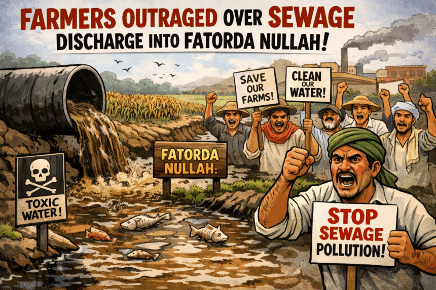 FARMERS OUTRAGED OVER SEWAGE DISCHARGE INTO FATORDA NULLAH 1 20251230 0847 Farmers Protest Sewage Issue simple compose 01kdpm3v91e01rnj0nc12m5fzx