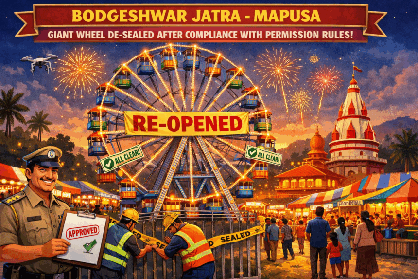 Giant Wheel at Bodgeshwar Jatra in Mapusa De-Sealed After Compliance With Permission Rules 1 20260105 1012 Bodgeshwar Jatra Wheel simple compose 01ke67d9reea7s725geq355xh0 1