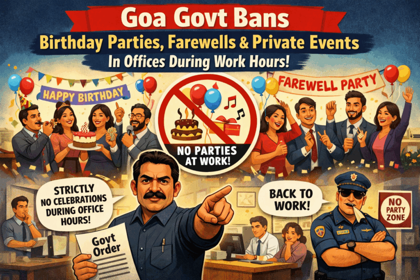 Goa Government Bans Birthday Parties, Farewells and Private Events in Offices During Work Hours 1 20260107 1024 Goa Bans Office Parties simple compose 01kebcw055eegs643hq47z0ash
